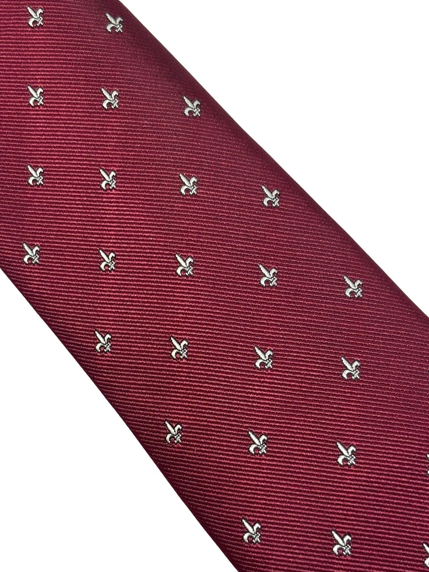 Dark Burgundy Maroon Red Men's Tie with Fleur de Lis Design by Frederick Thomas Handmade Mens Ties