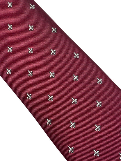Dark Burgundy Maroon Red Men's Tie with Fleur de Lis Design by Frederick Thomas Handmade Mens Ties