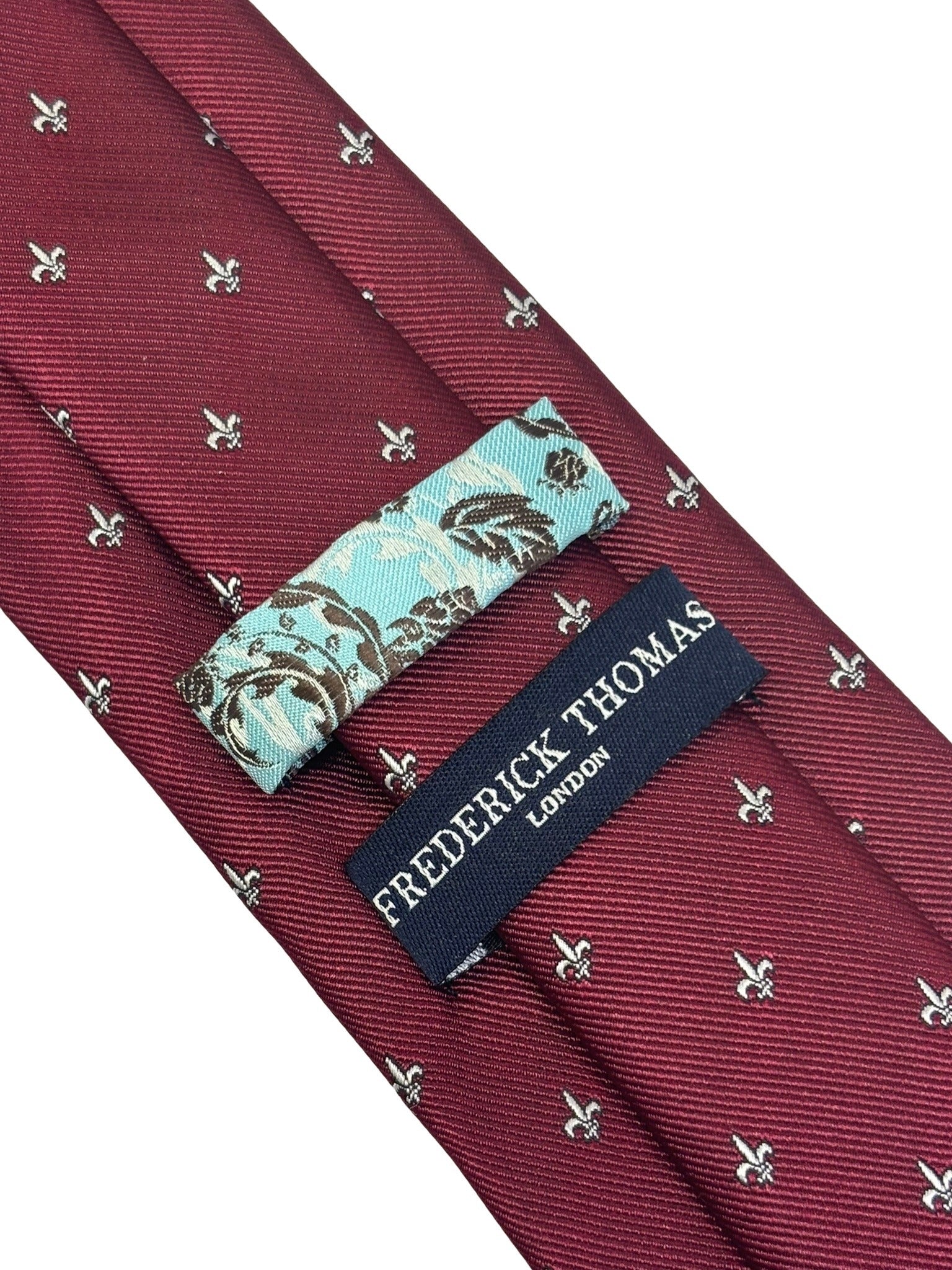 Dark Burgundy Maroon Red Men's Tie with Fleur de Lis Design by Frederick Thomas Handmade Mens Ties