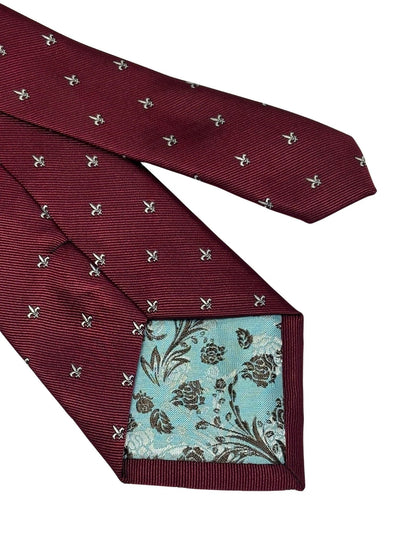 Dark Burgundy Maroon Red Men's Tie with Fleur de Lis Design by Frederick Thomas Handmade Mens Ties
