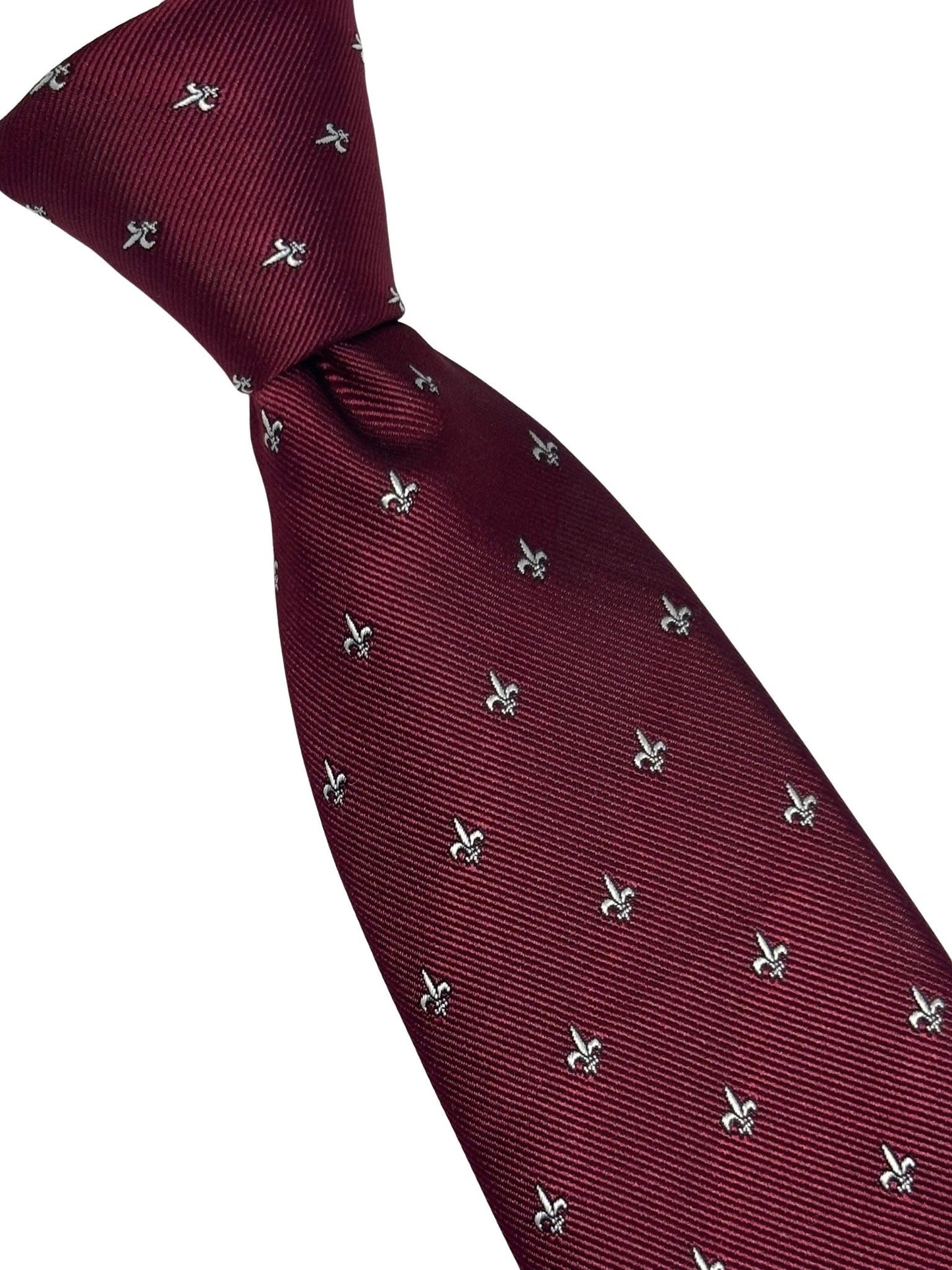 Dark Burgundy Maroon Red Men's Tie with Fleur de Lis Design by Frederick Thomas Handmade Mens Ties