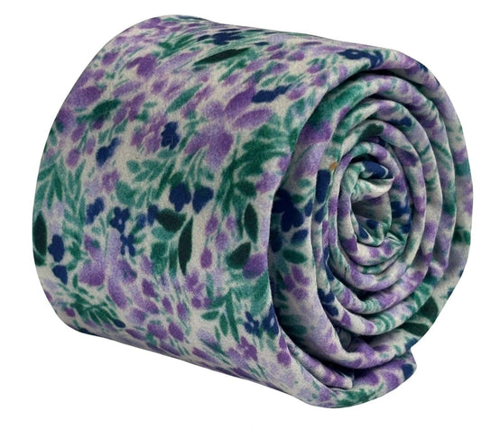 Lilac Light Purple Wildflower Watercolour English Meadow Floral Tie Handcrafted Painterly Meadow Design by Frederick Thomas Handmade Mens Ties