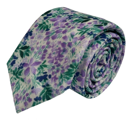 Lilac Light Purple Wildflower Watercolour English Meadow Floral Tie Handcrafted Painterly Meadow Design by Frederick Thomas Handmade Mens Ties