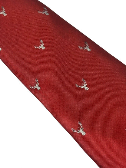 Frederick Thomas Handmade Dark Red Tie - Embroidered White Deer Head Focal Point For Modern Formalwear by Frederick Thomas Handmade Mens Ties