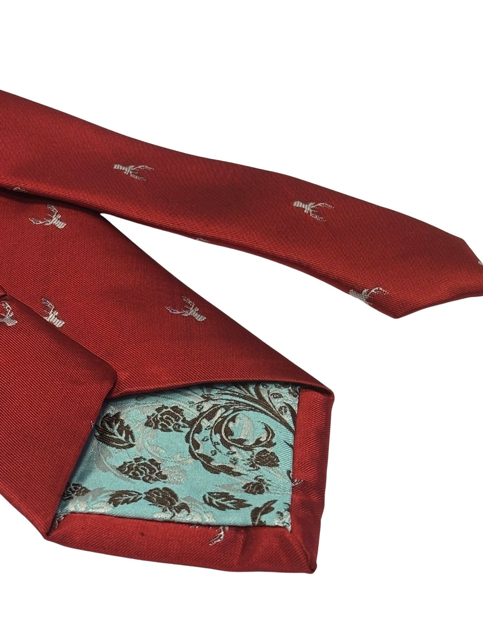 Frederick Thomas Handmade Dark Red Tie - Embroidered White Deer Head Focal Point For Modern Formalwear by Frederick Thomas Handmade Mens Ties