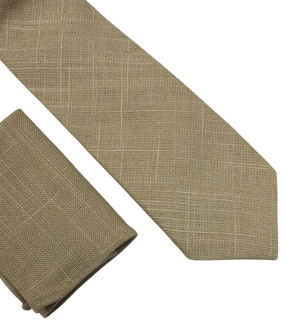 Frederick Thomas Handmade Beige Cream Linen Tie And Pocket Square Set - Subtle Luxury For Tailored Breathable Style by Frederick Thomas Handmade Mens Ties