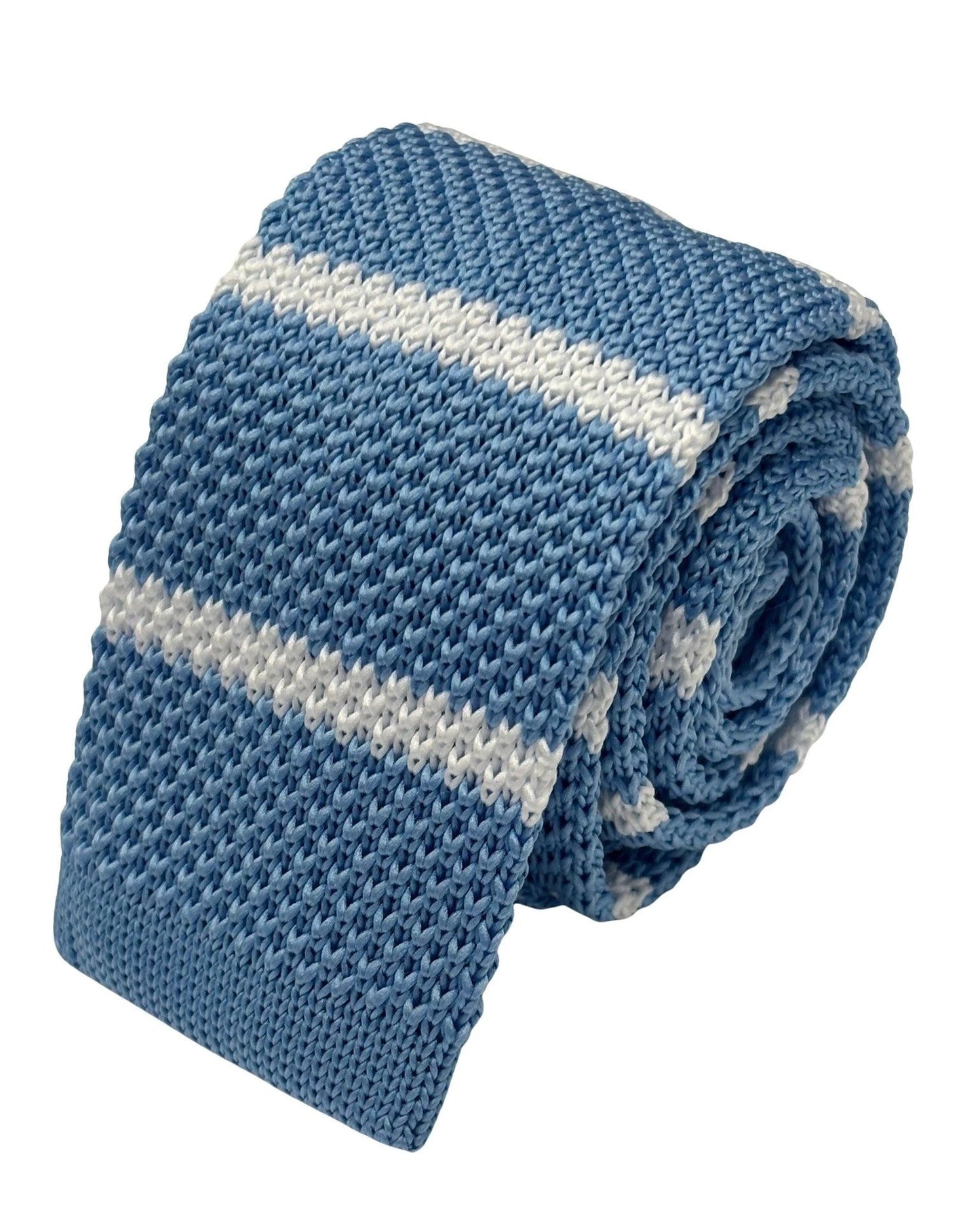 Light Sky Blue Knitted Tie with White Stripes for the Luxury Professional Man by Frederick Thomas Handmade Mens Ties