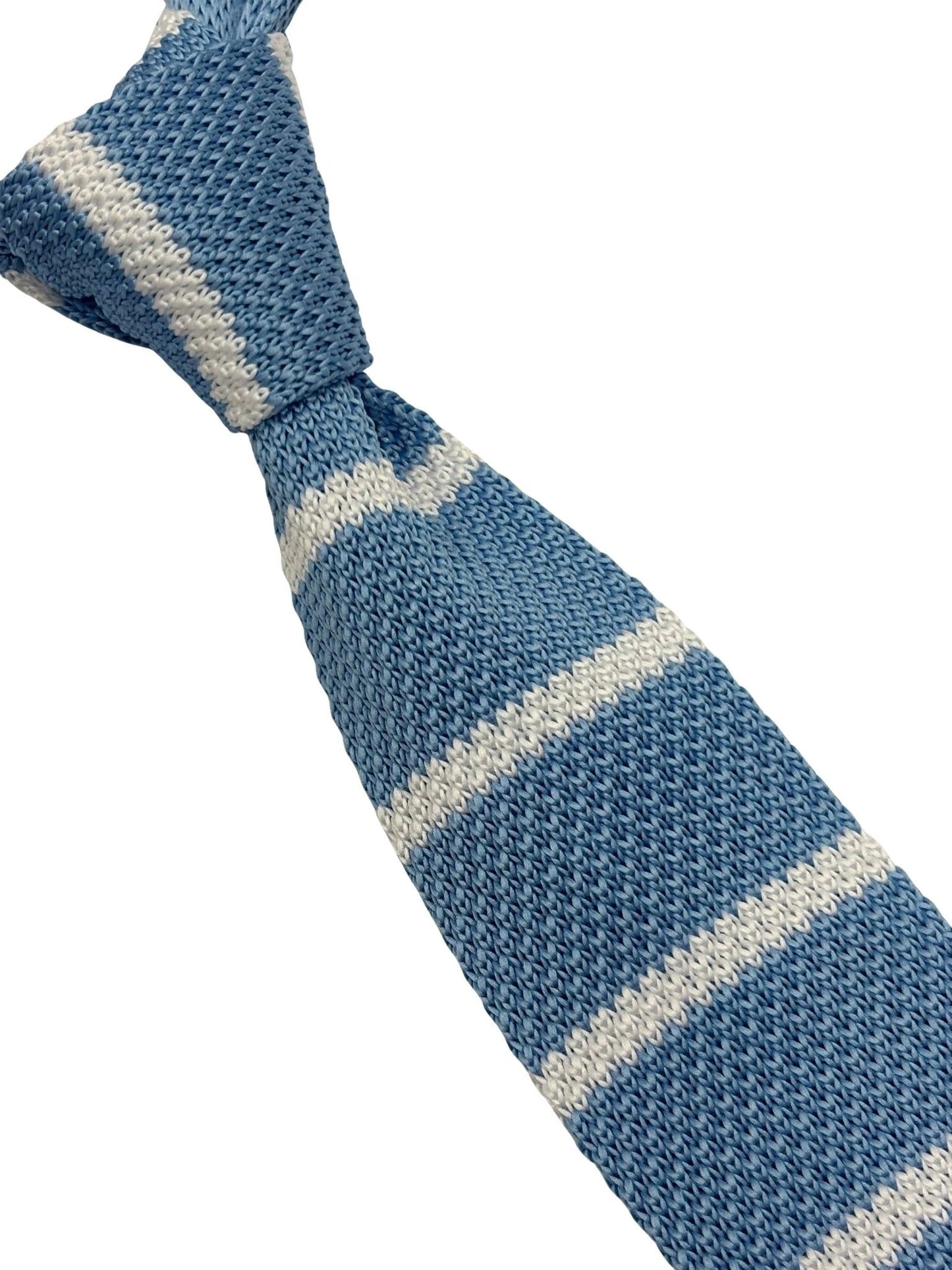 Light Sky Blue Knitted Tie with White Stripes for the Luxury Professional Man by Frederick Thomas Handmade Mens Ties