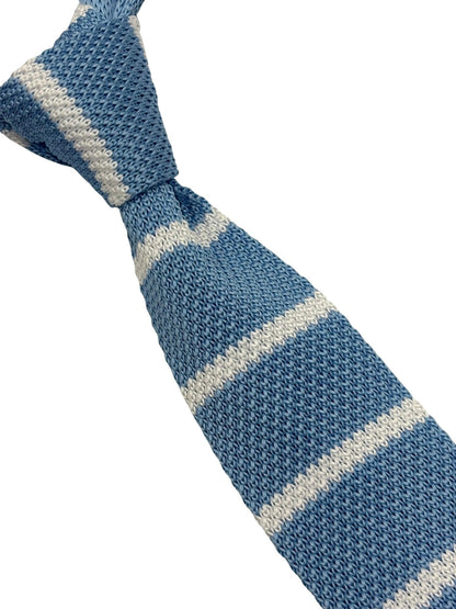 Light Sky Blue Knitted Tie with White Stripes for the Luxury Professional Man by Frederick Thomas Handmade Mens Ties