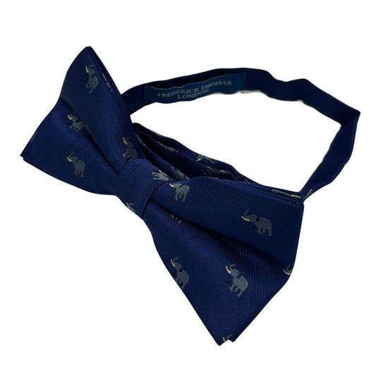 Navy Blue Adult Bow Tie with Elephant Design by Frederick Thomas Handmade Mens Ties