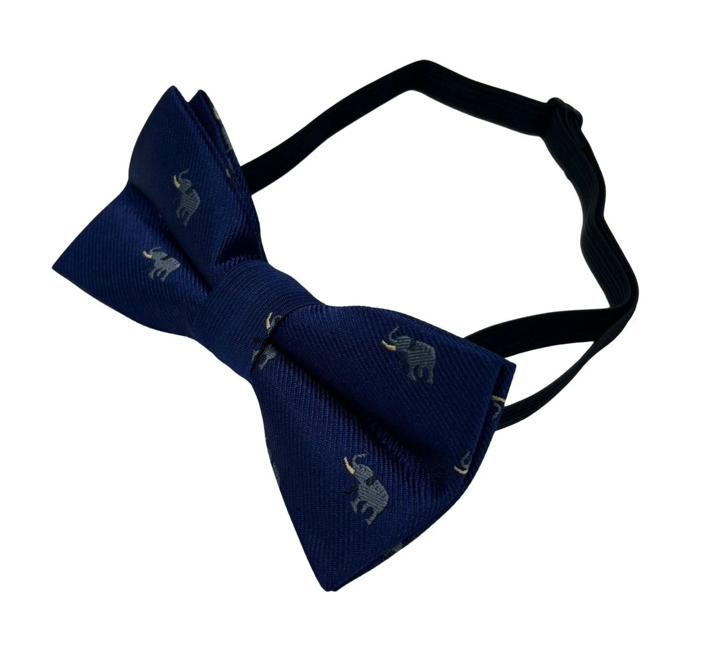 Navy Blue Child's Bow Tie With Elephant Design - Whimsical Grey Elephant Motif For Smart Formal Outfits by Frederick Thomas Handmade Mens Ties