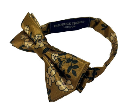 Gold Mustard Children's Bow Tie With Floral Design - Delicate Floral Motif For Sophisticated Playful Style by Frederick Thomas Handmade Mens Ties