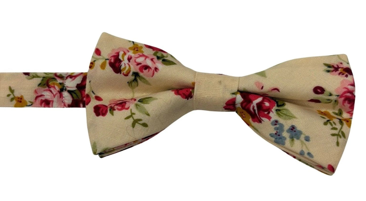 Ivory Cream Children's Cotton Bow Tie With Floral Design - Soft Breathable Accessory For Special Occasions by Frederick Thomas Handmade Mens Ties