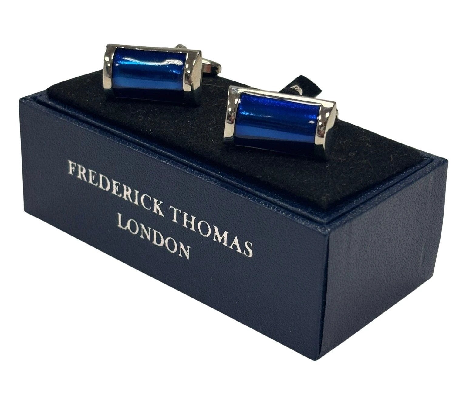 silver rectangular cufflinks with blue stone by Frederick Thomas Handmade Mens Ties