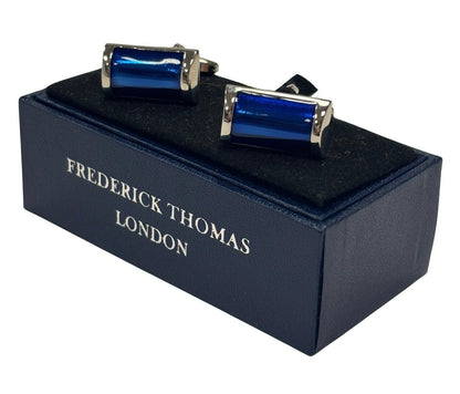 silver rectangular cufflinks with blue stone by Frederick Thomas Handmade Mens Ties