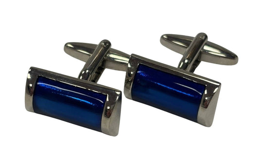silver rectangular cufflinks with blue stone by Frederick Thomas Handmade Mens Ties