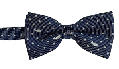 Dark Blue Navy Adult Bow Tie with White Whale Design by Frederick Thomas Handmade Mens Ties