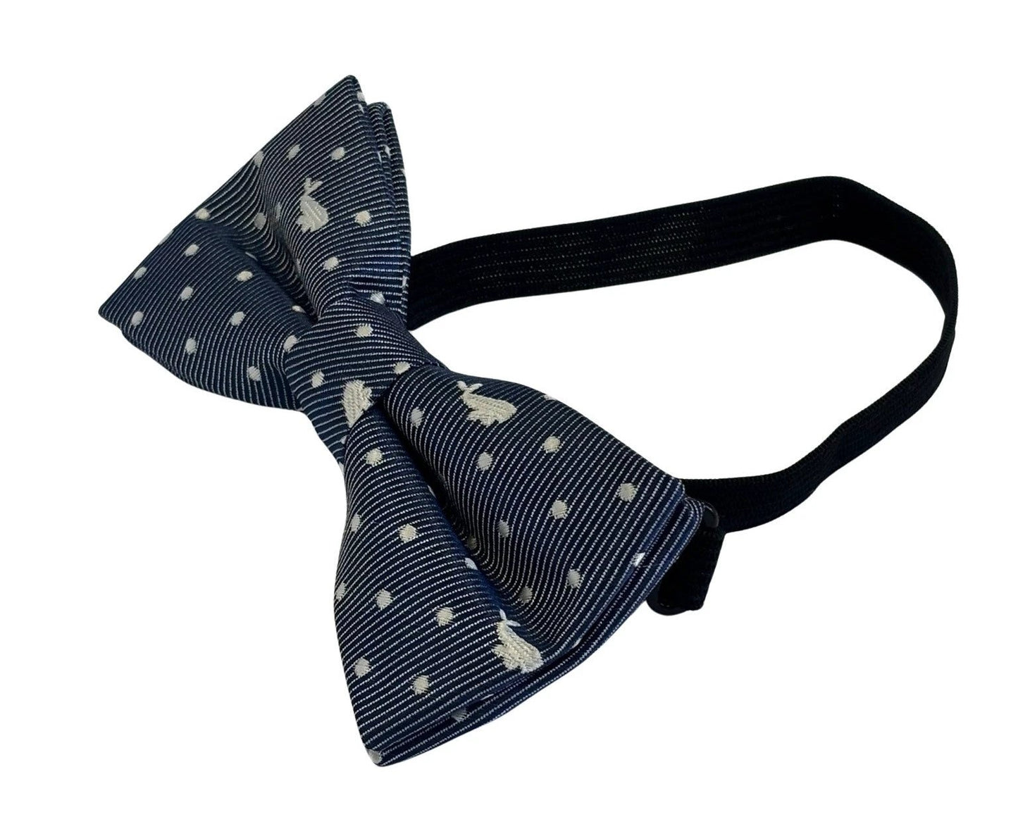 Dark Blue Navy Child's Bow Tie with White Whale Design by Frederick Thomas Handmade Mens Ties