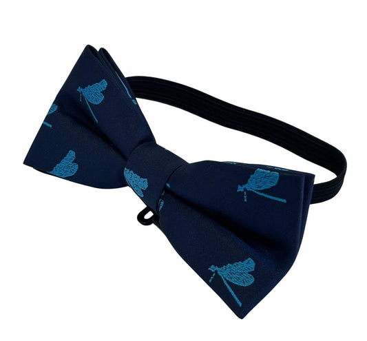 Child's Navy Dark Blue Bow Tie With Blue Dragonfly Design - Playful Yet Polished Accessory For Mini Wardrobe by Frederick Thomas Handmade Mens Ties
