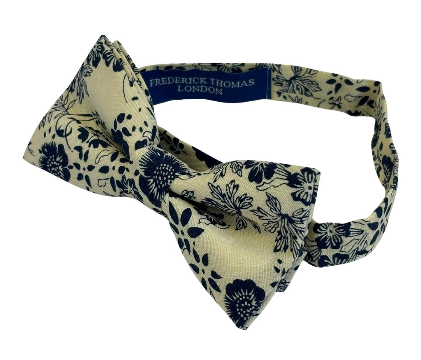 Child's Ivory Cream and Dark Blue Floral Bow Tie - Handcrafted Formal Accessory for Weddings and Special Occasions by Frederick Thomas Handmade Mens Ties