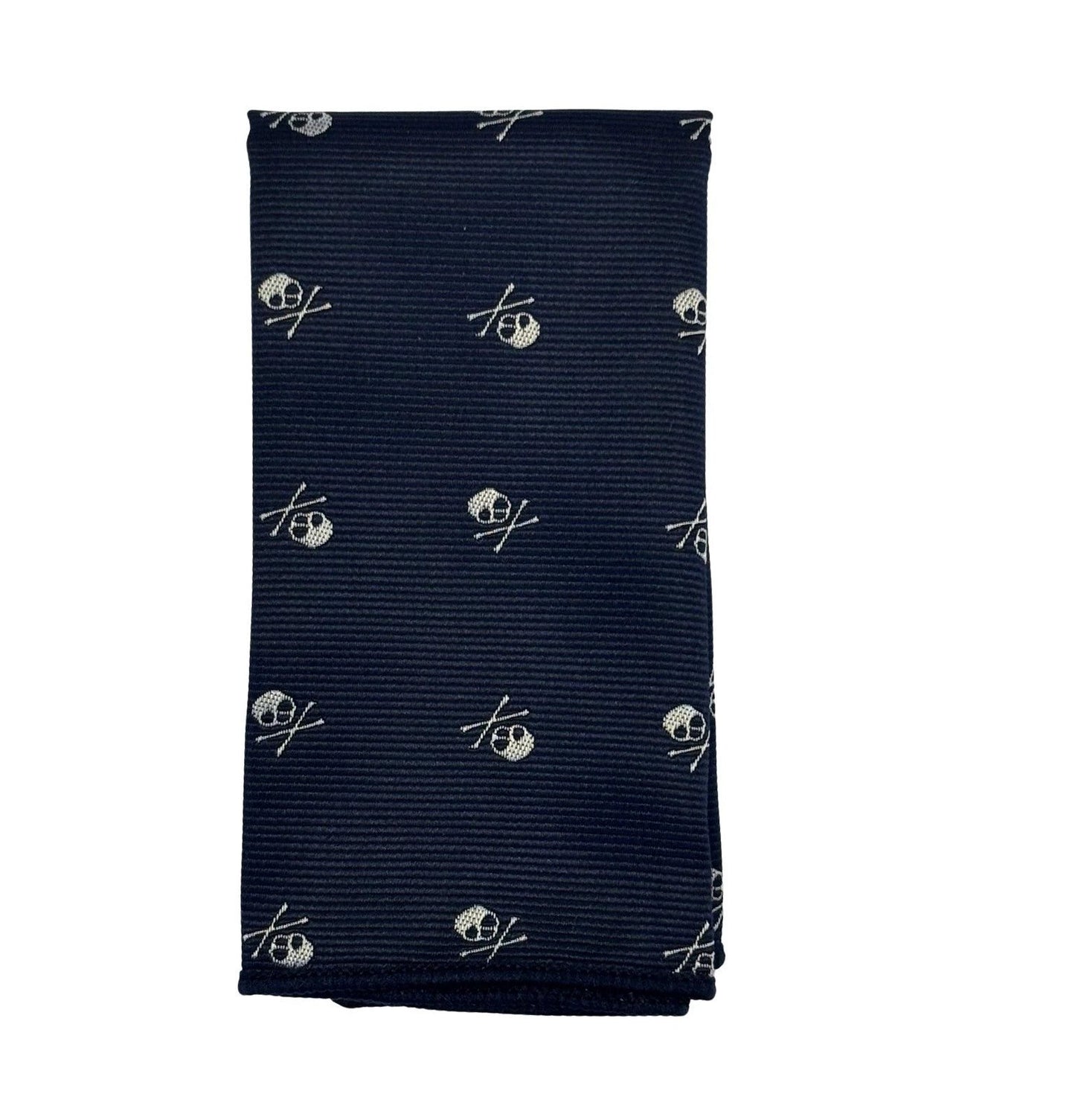 Matching Navy Tie and Pocket Square with White Skull and Crossbone Design - Contemporary Edge for Modern Professionals by Frederick Thomas Handmade Mens Ties