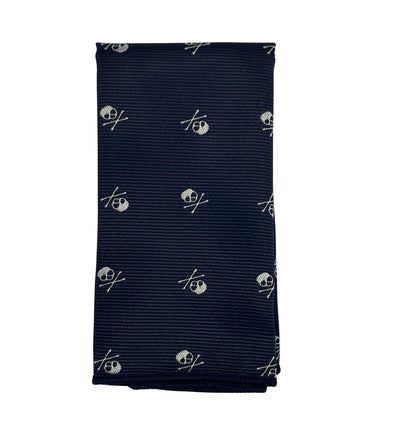 Matching Navy Tie and Pocket Square with White Skull and Crossbone Design - Contemporary Edge for Modern Professionals by Frederick Thomas Handmade Mens Ties