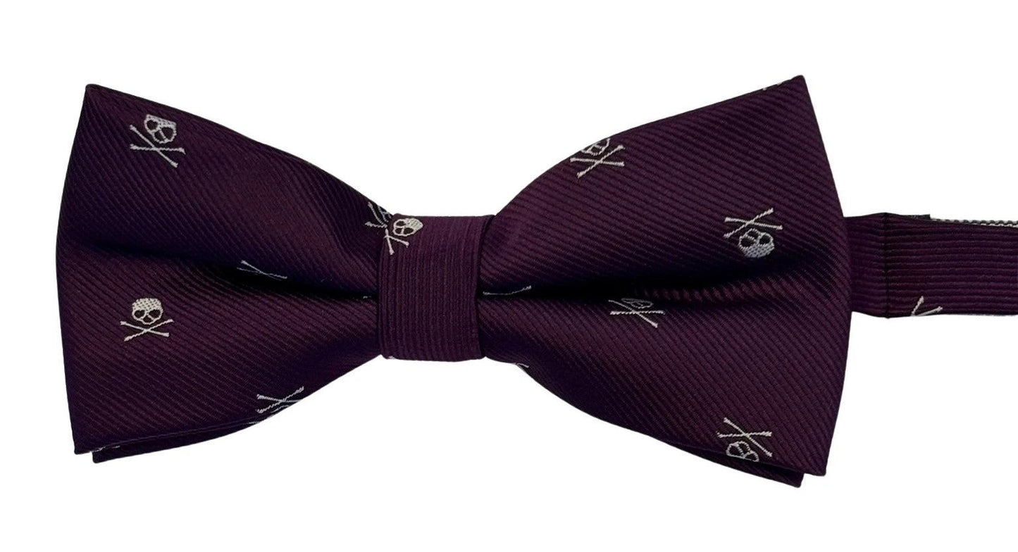 Purple Bow Tie - White And Blue Skull And Crossbones Design For Bold Dapper Style by Frederick Thomas Handmade Mens Ties