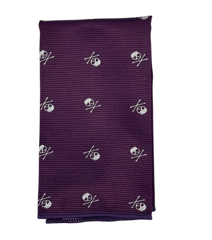 Matching Purple Tie And Pocket Square With White Skull And Crossbone Design - Luxury Style For Bold Professionals by Frederick Thomas Handmade Mens Ties