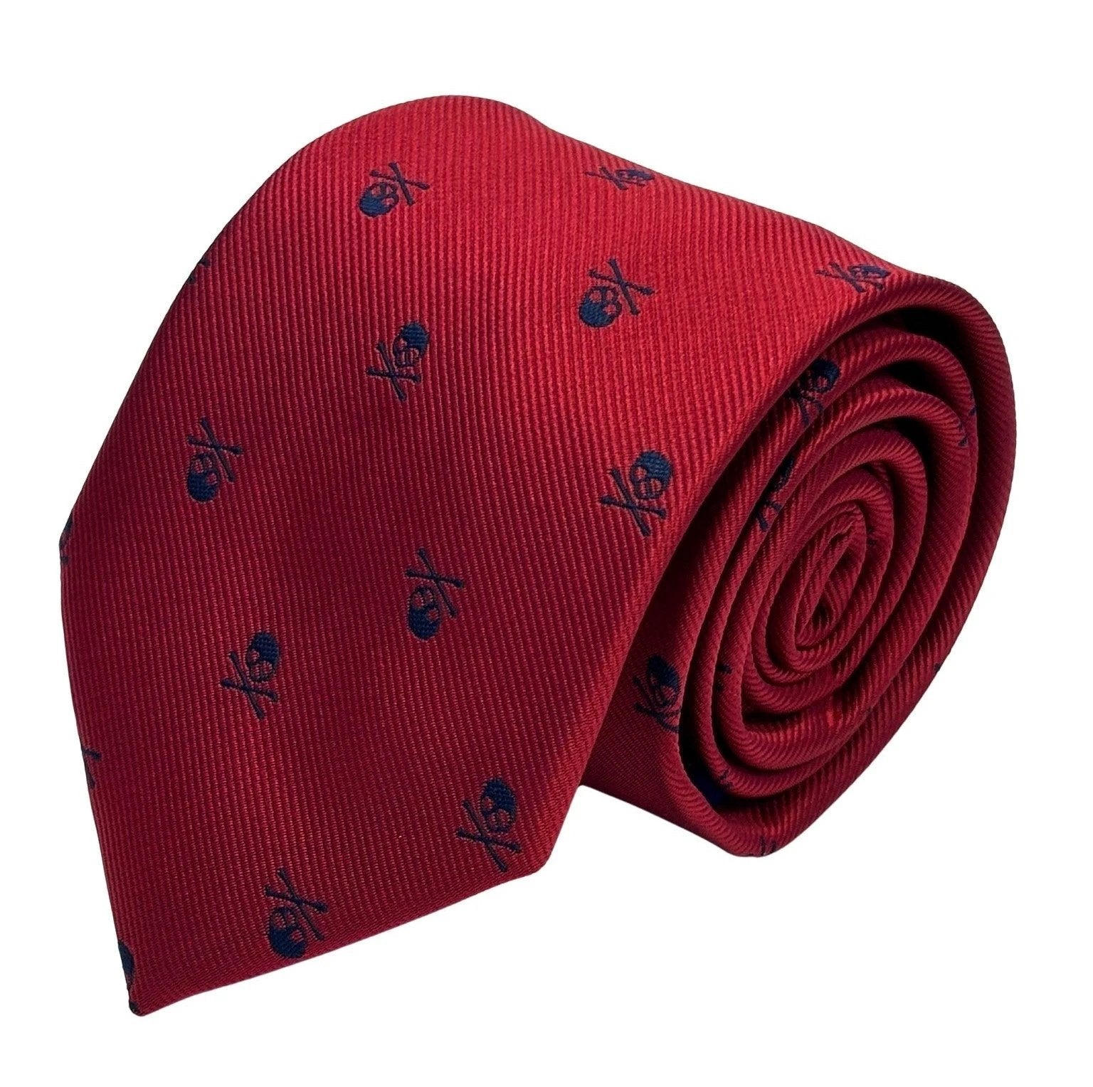 Frederick Thomas Dark Red Tie With Navy Blue Skull And Crossbone Design - Bold Refined Cotton Tie For Executives by Frederick Thomas Handmade Mens Ties