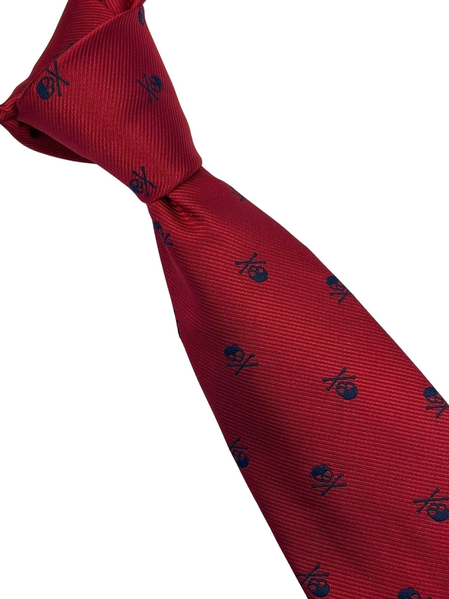 Frederick Thomas Dark Red Tie With Navy Blue Skull And Crossbone Design - Bold Refined Cotton Tie For Executives by Frederick Thomas Handmade Mens Ties