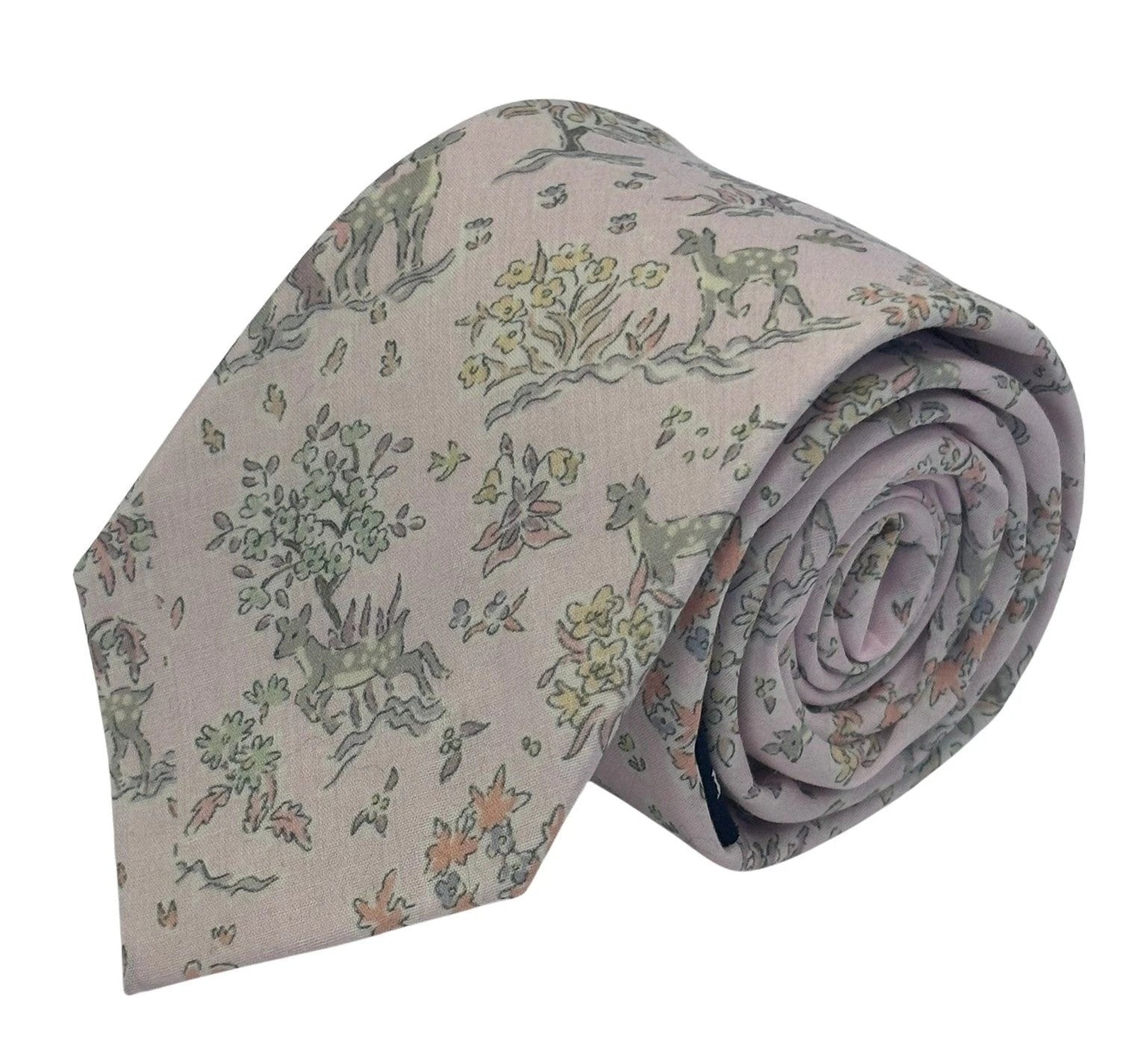 Handmade Blush Pale Pink Cotton Tie With Woodland Deer Fawn Design - Elegant Statement for the Luxury Professional by Frederick Thomas Handmade Mens Ties