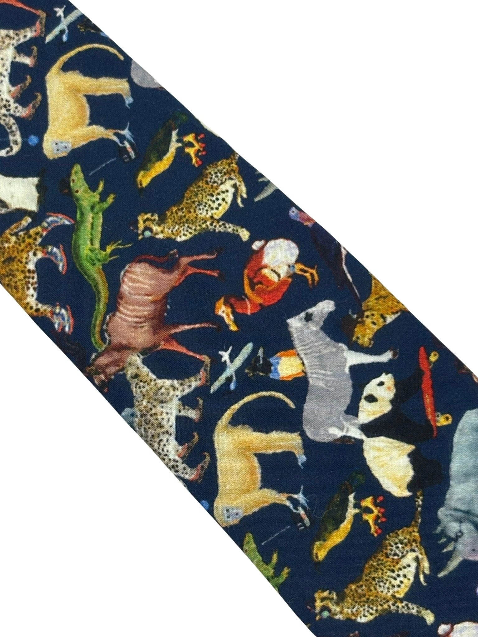 Navy Blue Cotton Tie With Liberty Style Jungle Animal Design by Frederick Thomas Handmade Mens Ties