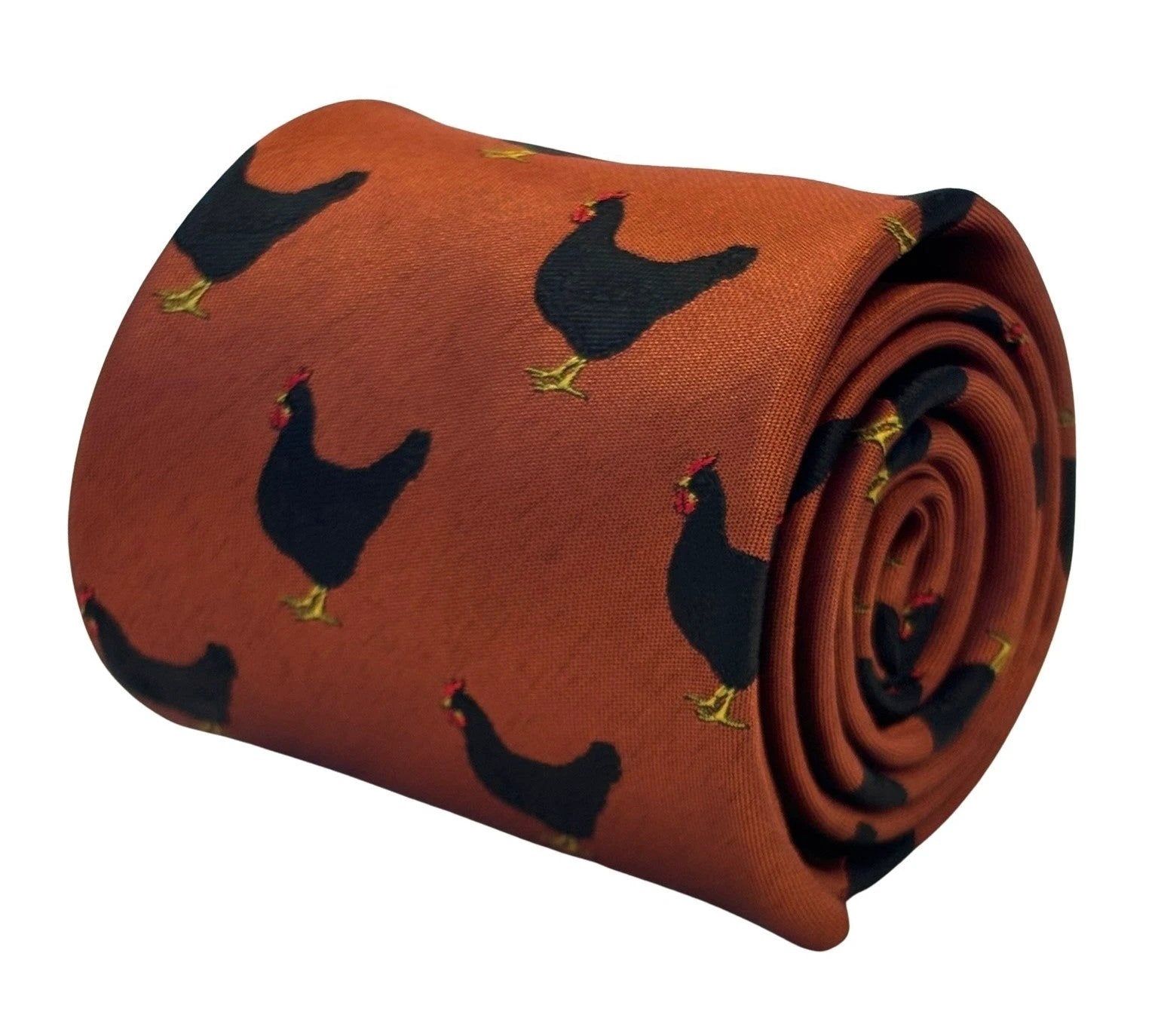 Frederick Thomas Copper Burnt Orange Tie - Handmade Luxury With Rooster Embroidered Motif by Frederick Thomas Handmade Mens Ties