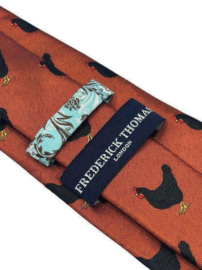 Frederick Thomas Copper Burnt Orange Tie - Handmade Luxury With Rooster Embroidered Motif by Frederick Thomas Handmade Mens Ties