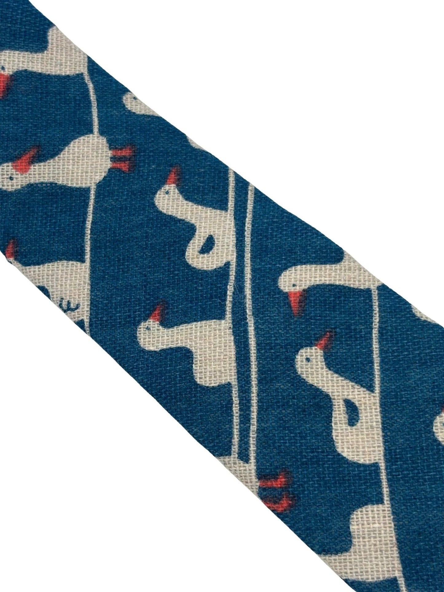 Cobalt Medium Blue Linen Tie With White Goose Duck Design - Handmade By Frederick Thomas Exclusive British Craftsmanship by Frederick Thomas Handmade Mens Ties