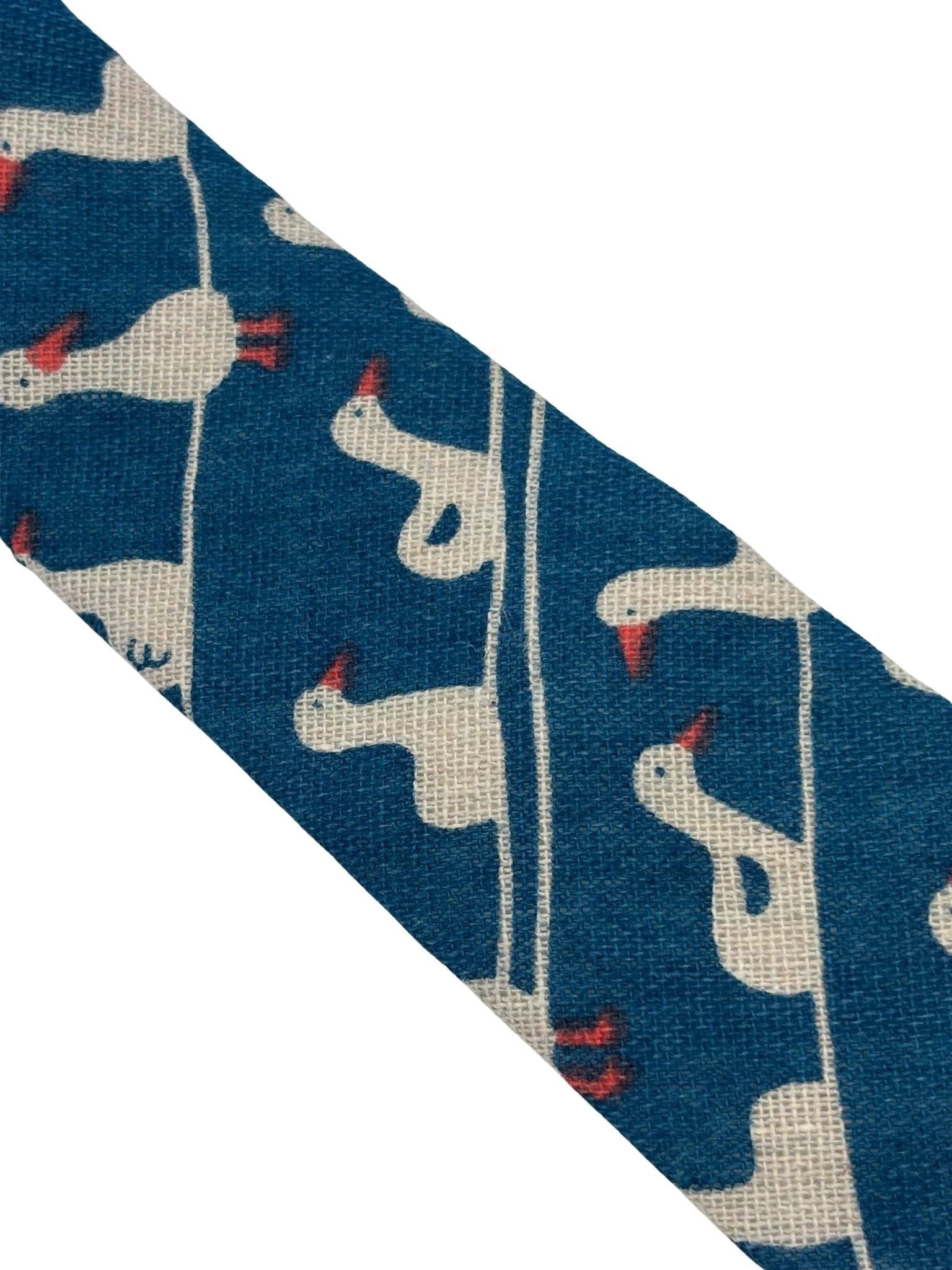 Cobalt Medium Blue Linen Tie With White Goose Duck Design - Handmade By Frederick Thomas Exclusive British Craftsmanship by Frederick Thomas Handmade Mens Ties