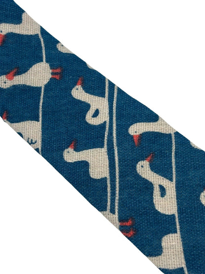 Cobalt Medium Blue Linen Tie With White Goose Duck Design - Handmade By Frederick Thomas Exclusive British Craftsmanship by Frederick Thomas Handmade Mens Ties