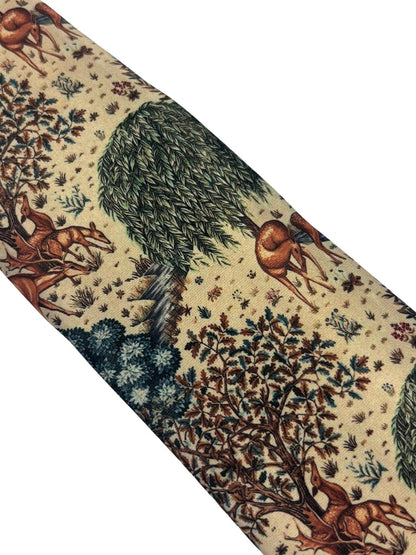 Frederick Thomas Handmade Tie - Cream Beige Woodland Design Inspired By William Morris Deer By A Brook Tapestry by Frederick Thomas Handmade Mens Ties