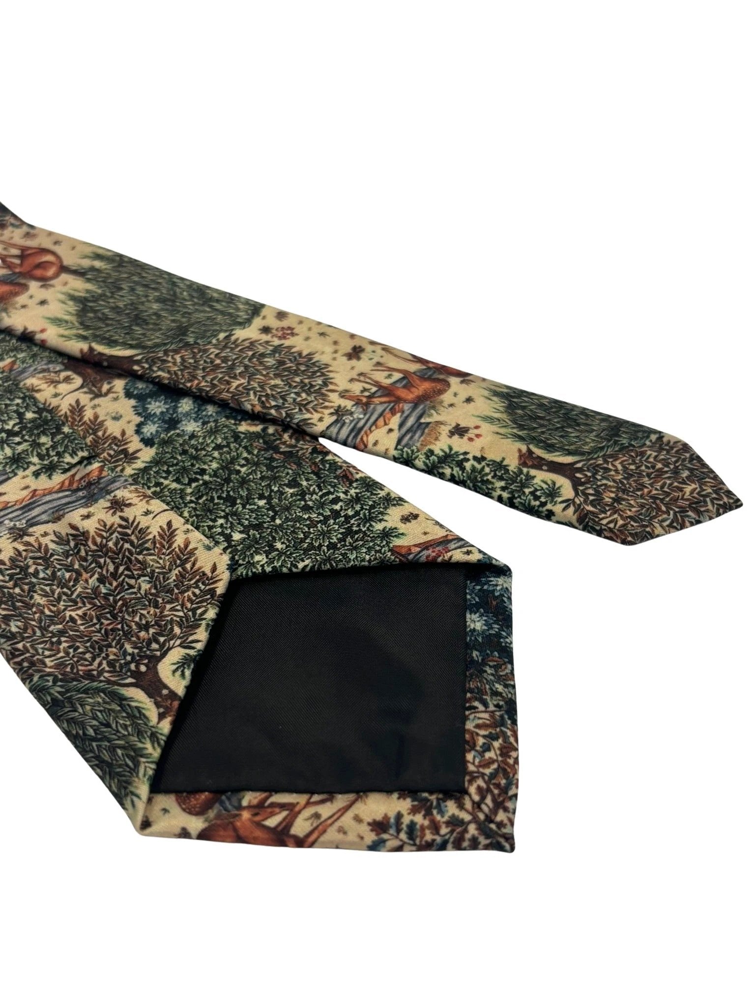 Frederick Thomas Handmade Tie - Cream Beige Woodland Design Inspired By William Morris Deer By A Brook Tapestry by Frederick Thomas Handmade Mens Ties