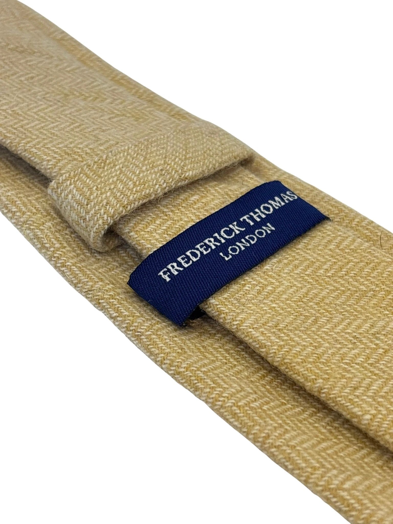 Honey Gold Yellow Wool Tie With Herringbone Design - Handmade By Frederick Thomas For Sophisticated Professionals by Frederick Thomas Handmade Mens Ties
