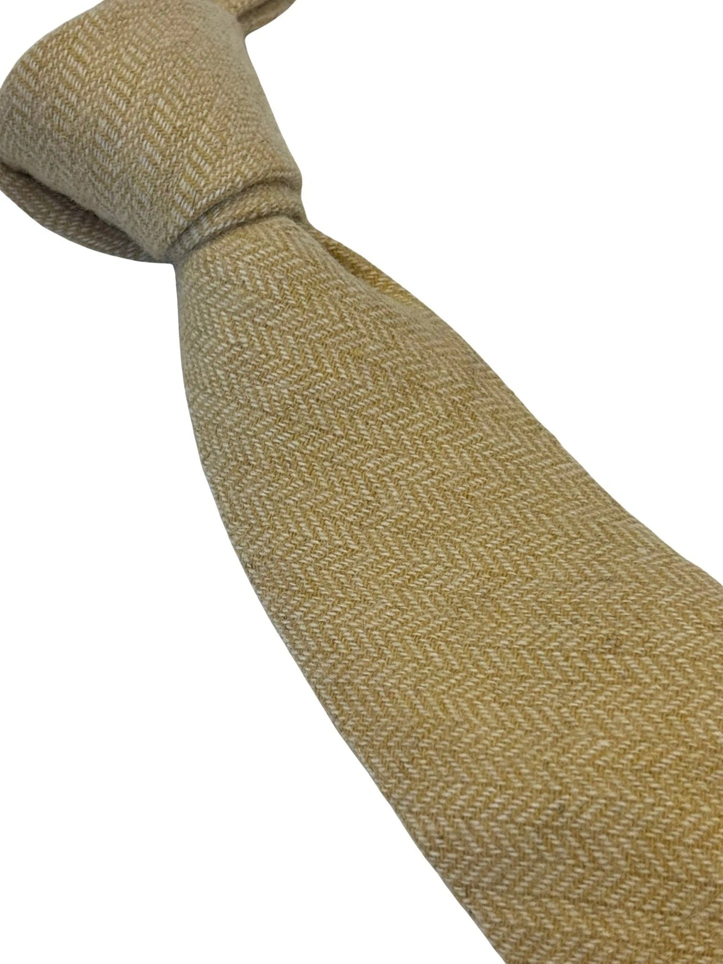 Honey Gold Yellow Wool Tie With Herringbone Design - Handmade By Frederick Thomas For Sophisticated Professionals by Frederick Thomas Handmade Mens Ties