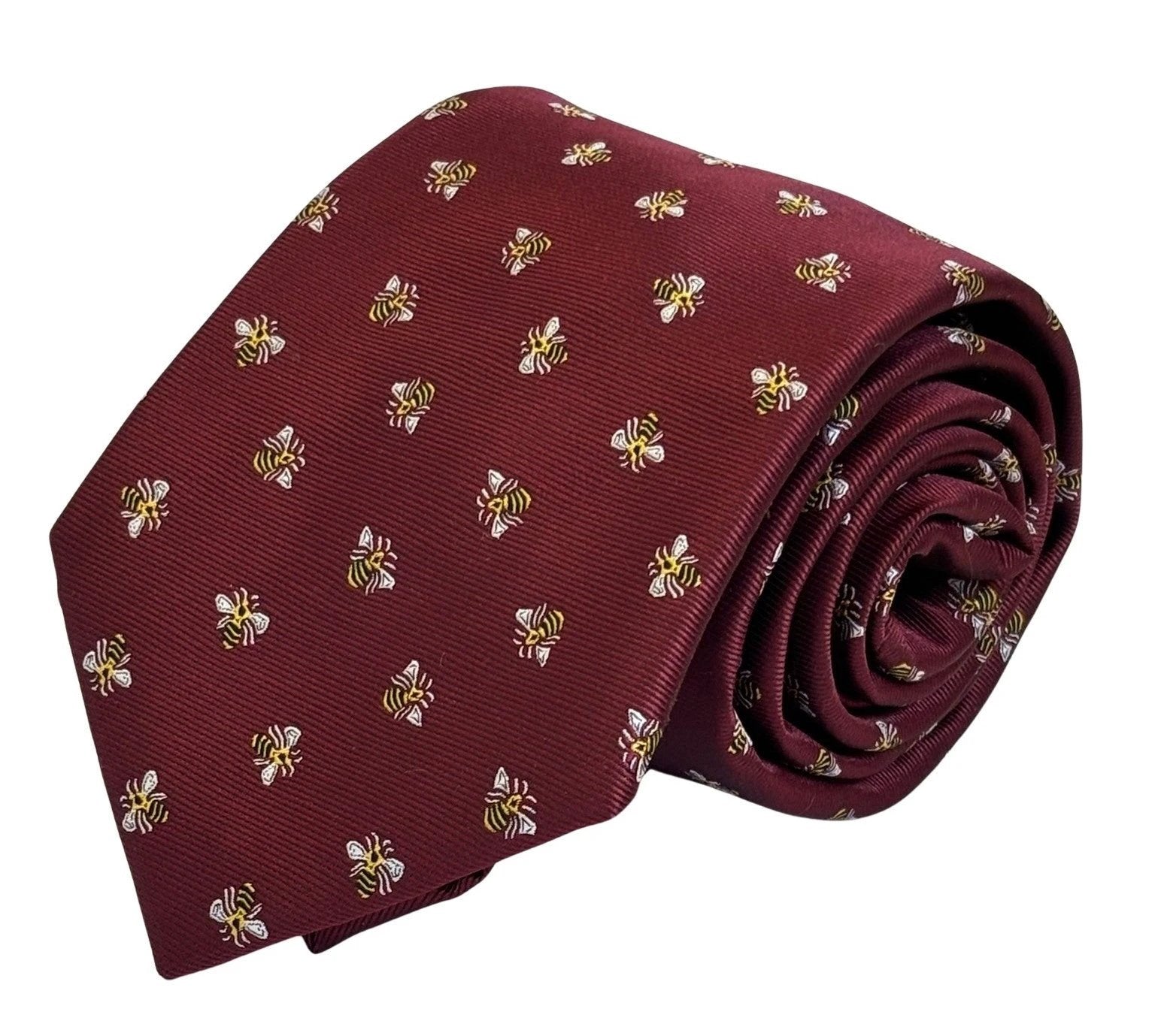 Maroon Red Burgundy Tie with Bumblebee Design by Frederick Thomas Handmade Mens Ties