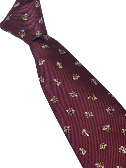 Maroon Red Burgundy Tie with Bumblebee Design by Frederick Thomas Handmade Mens Ties