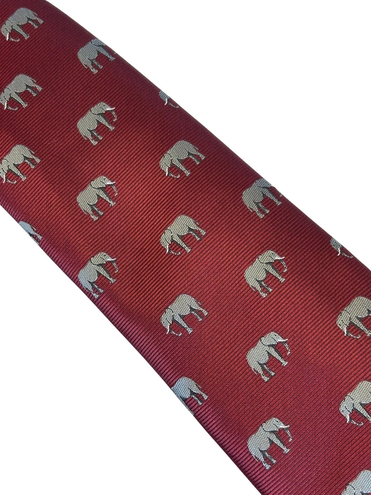 Maroon Red Burgundy Tie With Grey African Elephant Design - Handmade British Craftsmanship For Distinctive Formal Style by Frederick Thomas Handmade Mens Ties
