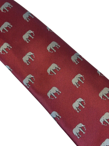 Maroon Red Burgundy Tie With Grey African Elephant Design - Handmade British Craftsmanship For Distinctive Formal Style by Frederick Thomas Handmade Mens Ties