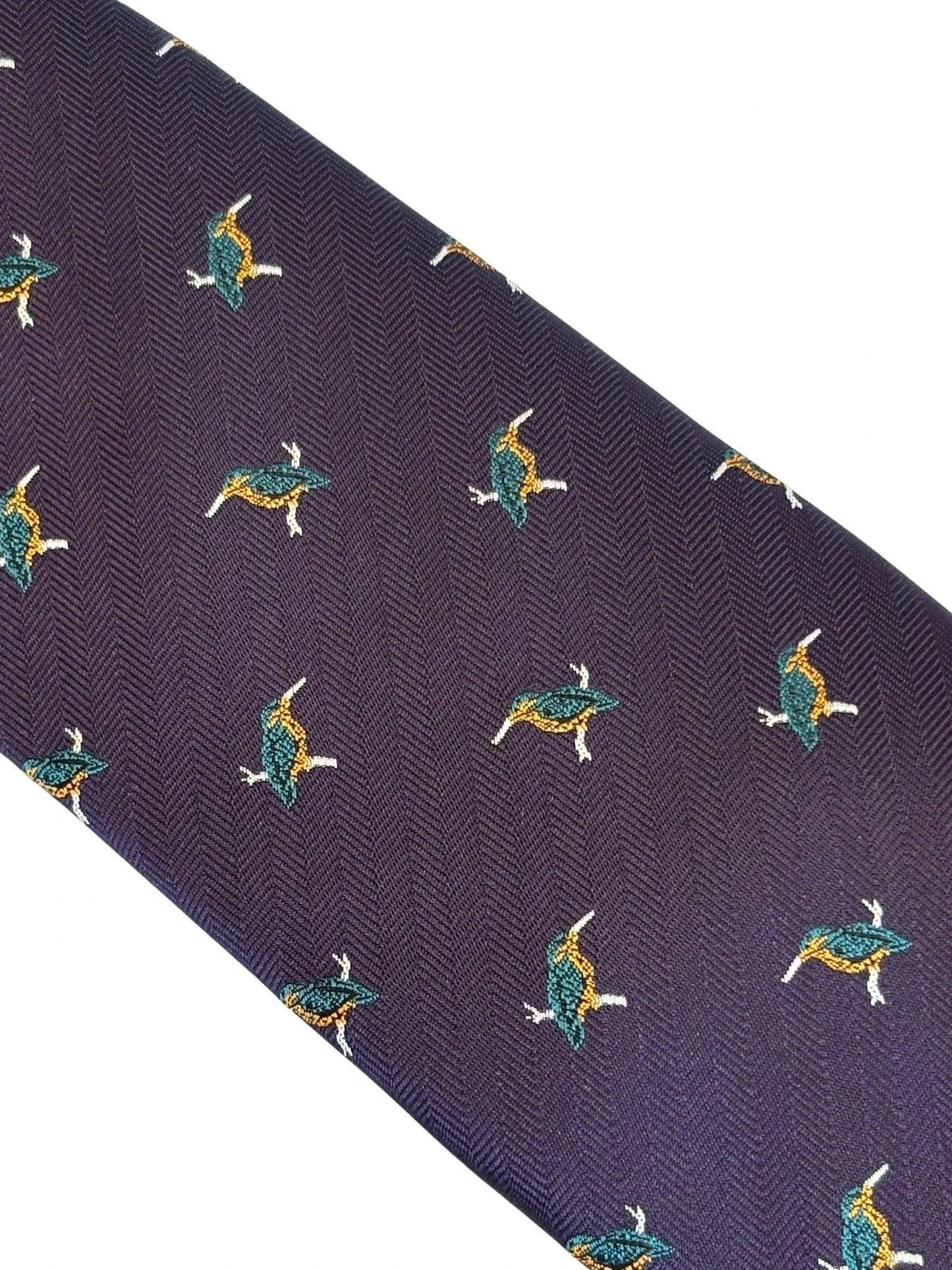 Dark Indigo Purple Tie With Kingfisher Design - Handmade Elegance For The Modern Professional By Frederick Thomas by Frederick Thomas Handmade Mens Ties