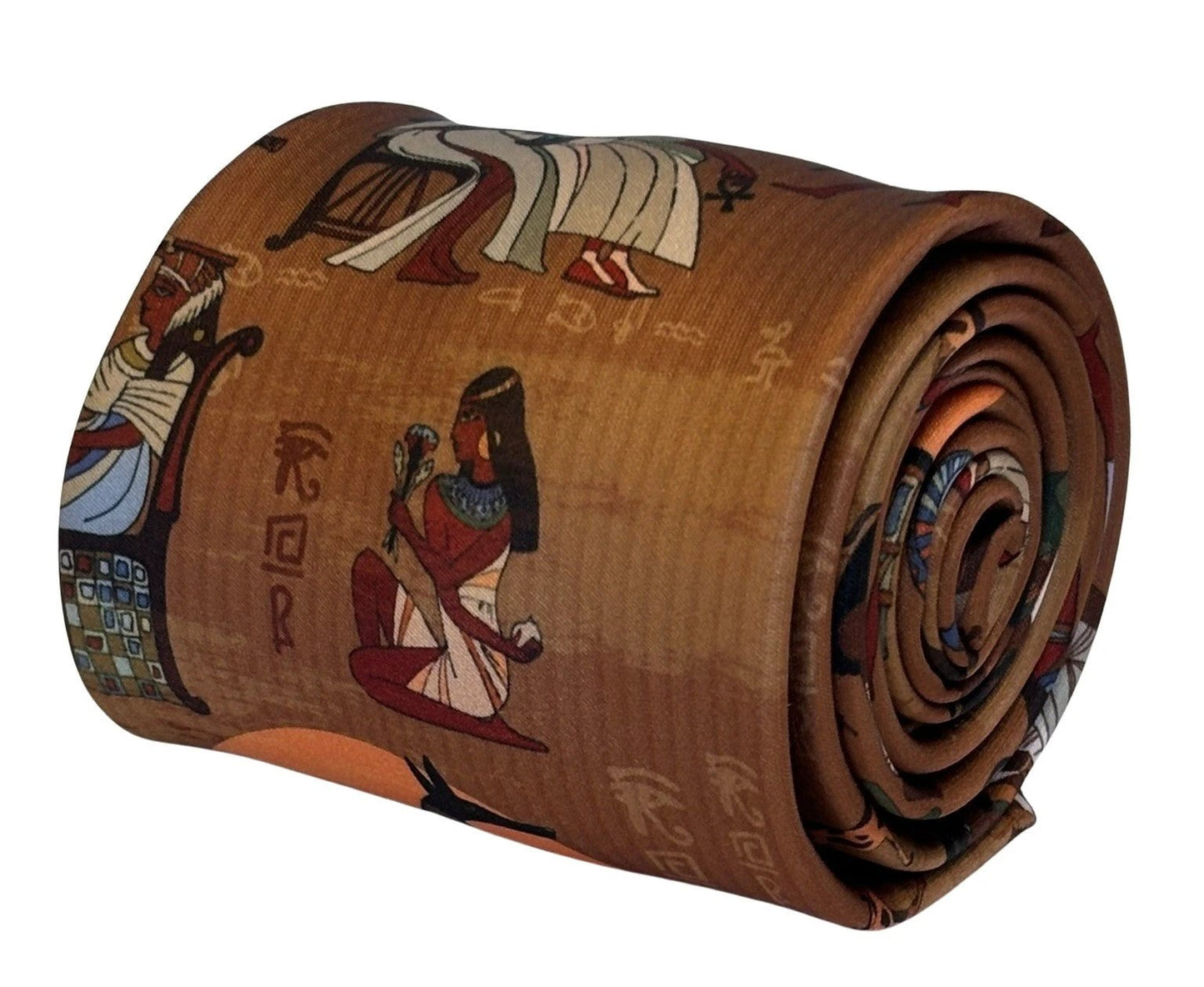 Frederick Thomas Handmade Tie - Golden Light Brown With Egyptian Hieroglyphics Motif For Luxury Professionals by Frederick Thomas Handmade Mens Ties