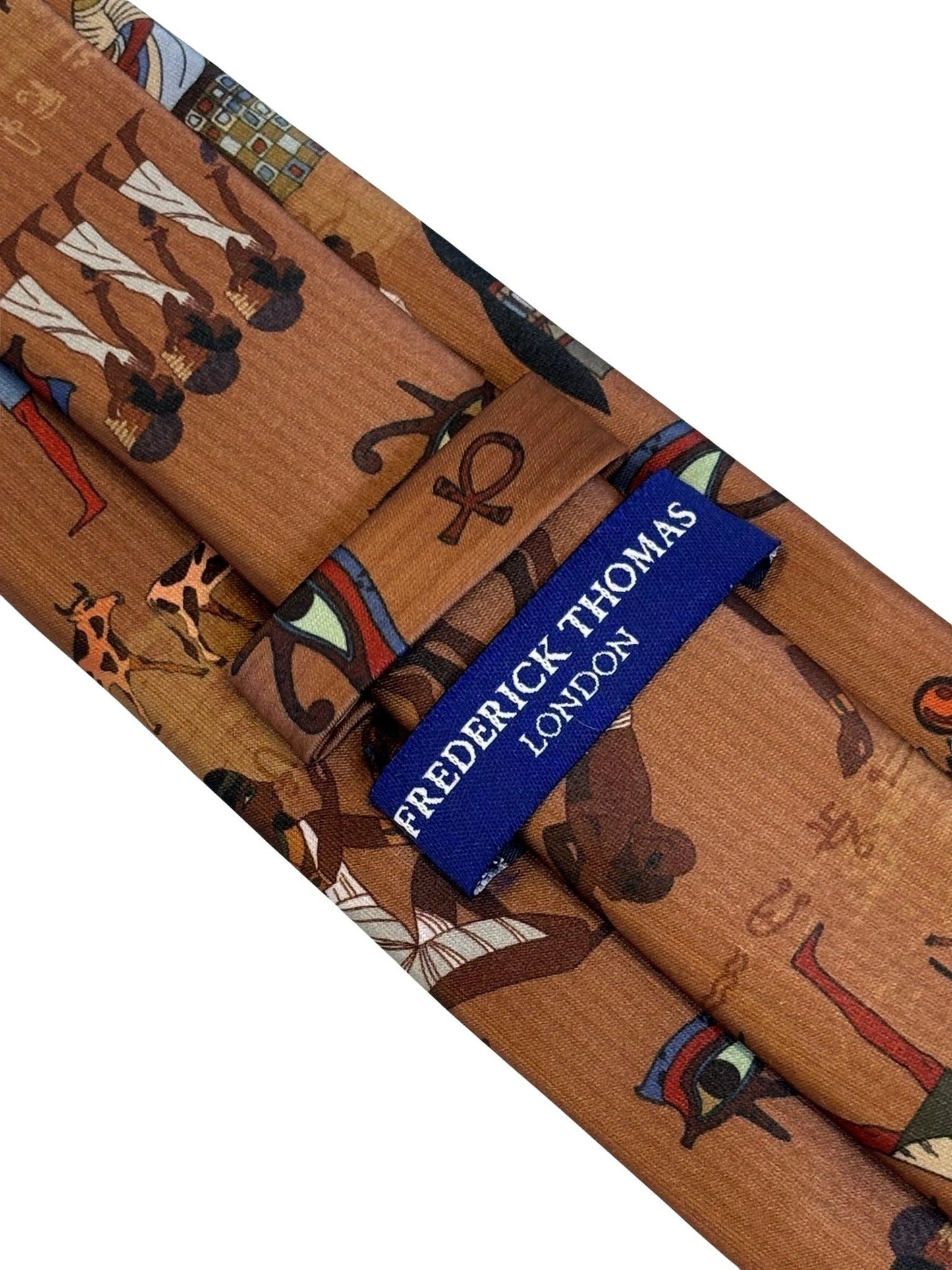 Frederick Thomas Handmade Tie - Golden Light Brown With Egyptian Hieroglyphics Motif For Luxury Professionals by Frederick Thomas Handmade Mens Ties