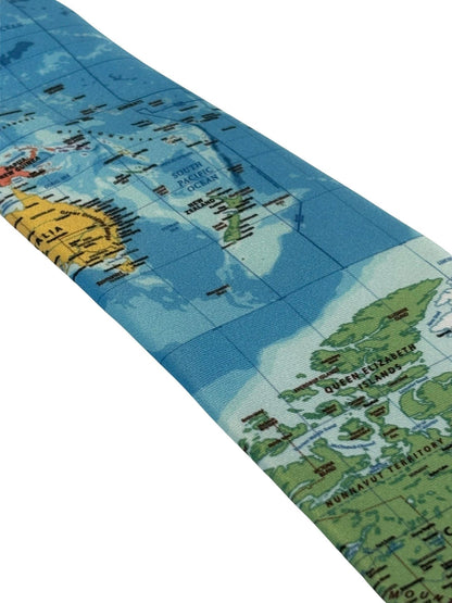 Global World Map Design Handmade Tie - Handcrafted Elegance With A Distinctive Map Motif For A Global Professional by Frederick Thomas Handmade Mens Ties