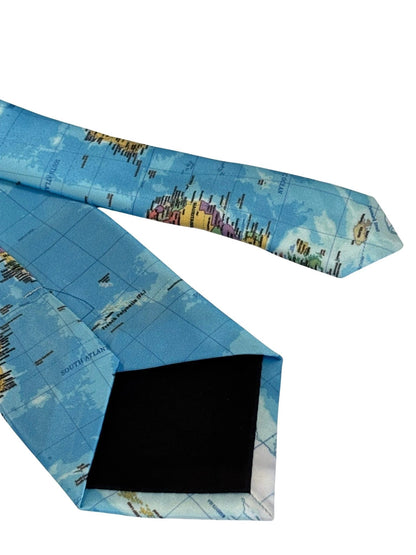Global World Map Design Handmade Tie - Handcrafted Elegance With A Distinctive Map Motif For A Global Professional by Frederick Thomas Handmade Mens Ties